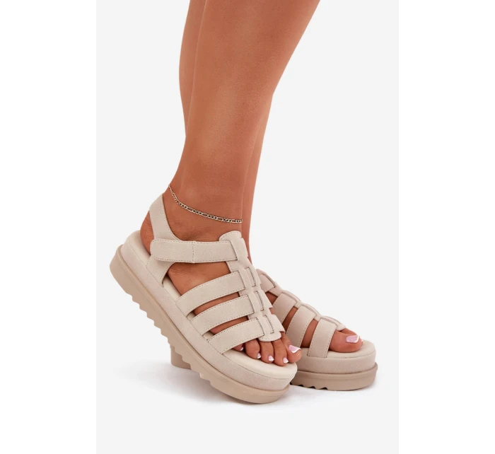 Dámské Sandály Na Platformě Eko Semišové Béžové Filisenia Dámské Sandály Na Platformě Eko Semišové Béžové Filisenia