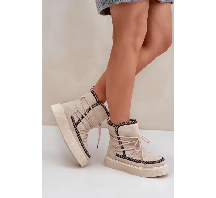 Dámské sněhule s výšivkou na platformě světle béžové Naleris