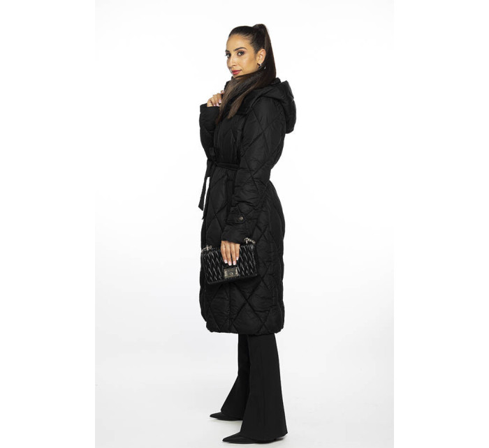 Černá dlouhá prošívaná zimní bunda s kapucí Ann Gissy (AG9-9001)