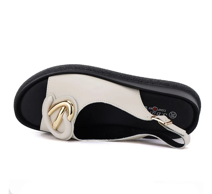 Dámské kožené sandály na platformě béžové model 22117577 - S.Barski