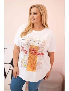 Dámská bavlněná halenka Plus Size s potiskem  bílá + oranžová model 21175961 - K-Fashion