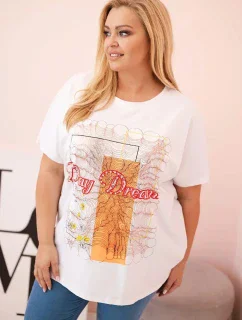 Dámská bavlněná halenka Plus Size s potiskem  bílá + oranžová model 21175961 - K-Fashion