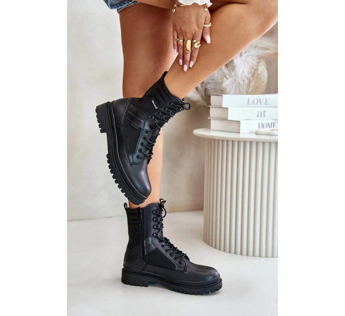 Kožené Traperky Kotníkové Boty Pánské Zateplené Big Star OO174164 Černé Kožené Traperky Kotníkové Boty Pánské Zateplené Big Star OO174164 Černé