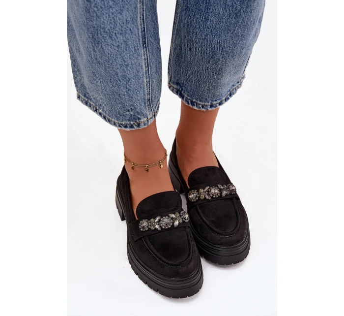 Eko Semišové Mokasíny Dámské S Dekorativní Broží Černé Valiana Eko Semišové Mokasíny Dámské S Dekorativní Broží Černé Valiana