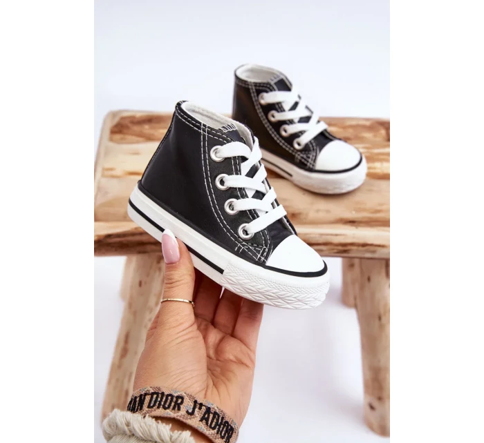 Dětské kožené vysoké tenisky Černe a bíle Marney Dětské kožené vysoké tenisky Černe a bíle Marney