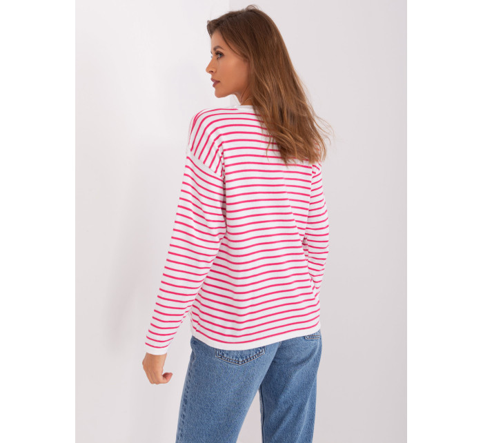 Bílo-růžový oversize svetr s kulatým výstřihem