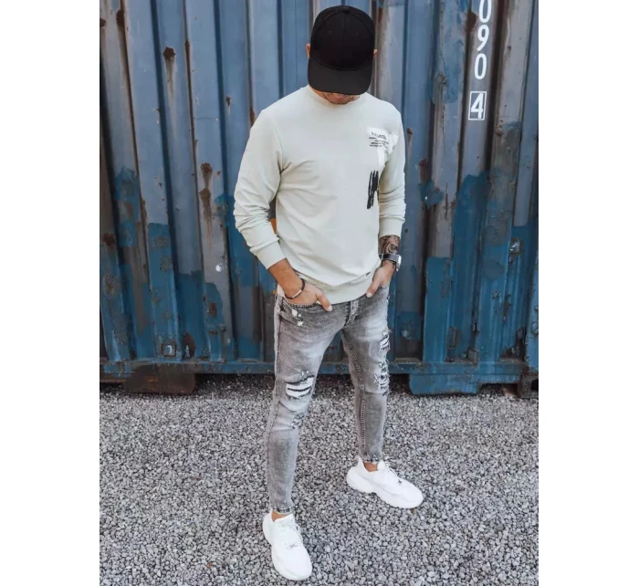 Pánská béžová mikina s potiskem FashionStreet BX5373