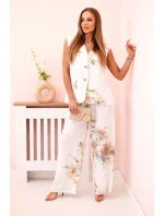 Dámská souprava z viskózy, vesta a kalhoty květinové bílý Dámská souprava z viskózy, vesta a kalhoty květinové bílý