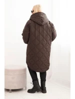 Dámská zimní bunda Plus Size prošívaná s kapucí hnědá