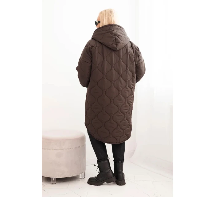Dámská zimní bunda Plus Size prošívaná s kapucí hnědá