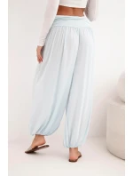 Dámské viskózové kalhoty s širokými nohavicemi a volánky béžový