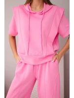 Dámský máslový komplet mikina s kapucí a volné kalhoty se šňůrkou světle růžová