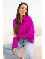 Dámská viskózová košile s dlouhým rukávem a volány tmavě fialová Dámská viskózová košile s dlouhým rukávem a volány tmavě fialová