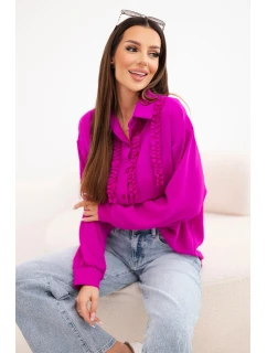 Dámská viskózová košile s dlouhým rukávem a volány tmavě fialová