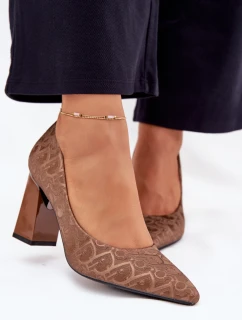 Dámské Lodičky Na Podpatku S Dekorativním  Hnědé model 21704947 - VINCEZA