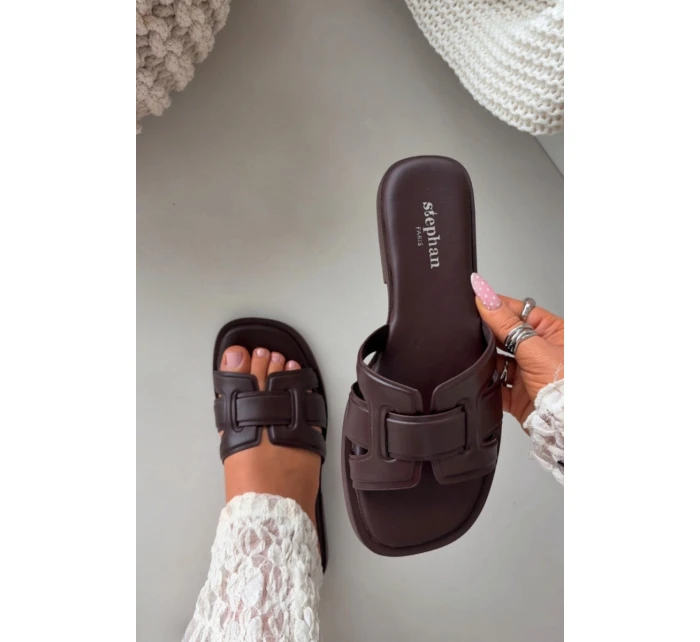 Dámské pantofle na ploché podrážce čokoládové Lorania Dámské pantofle na ploché podrážce čokoládové Lorania