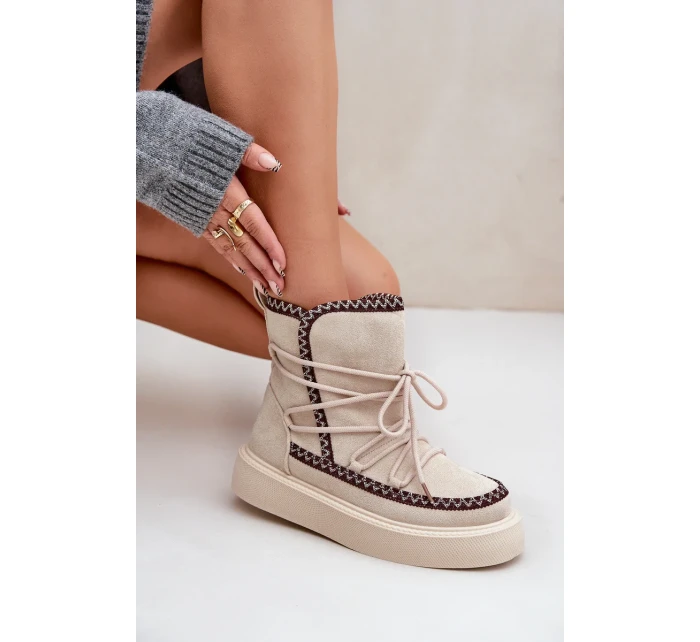 Dámské sněhule s výšivkou na platformě světle béžové Naleris
