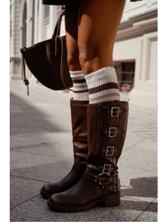 Dámské podkolenky v žebrování s proužky – ecru