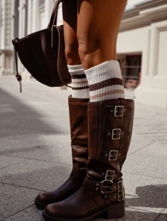 Dámské podkolenky v žebrování s proužky – ecru