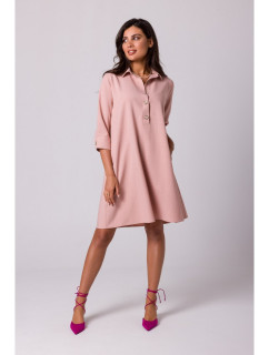 Dámské rozšířené košilové šaty B257 pudr růžová - BEwear