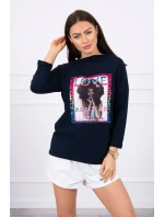 American Girl grafická halenka námořnická modrá S/M - L/XL