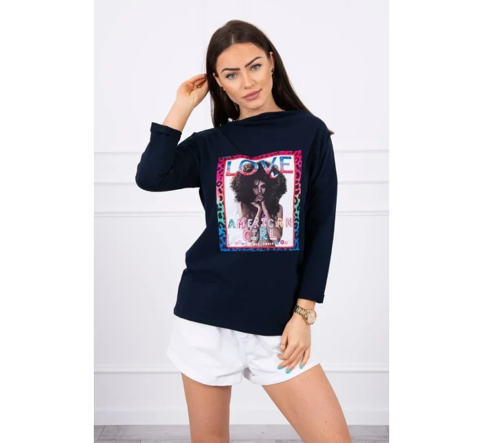 American Girl grafická halenka námořnická modrá S/M - L/XL