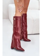 Dámské Kozačky Eko Kůže S Otočeným Svrškem Na Podpatku Bordové Avamora