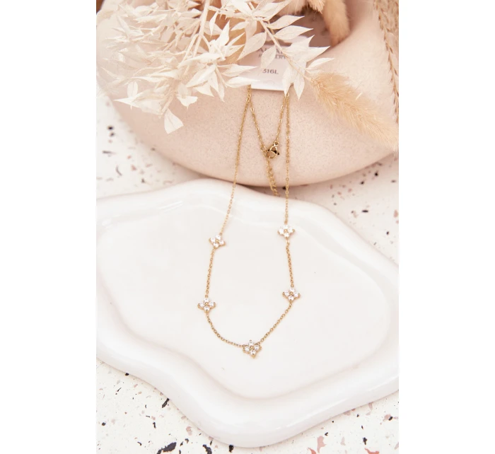 Ženský náhrdelník s květinami z chirurgické oceli zlatý Ženský náhrdelník s květinami z chirurgické oceli zlatý