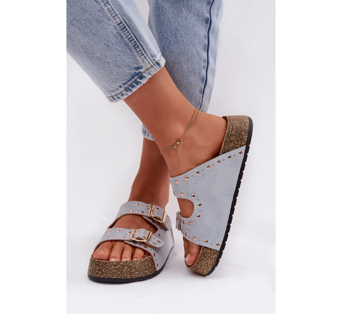 Dámské pantofle se zlatými sponami a knoflíky Modré model 21960974 - Boto