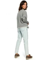 B094 Oversized top s výstřihem do V na zádech - šedý B094 Oversized top s výstřihem do V na zádech - šedý