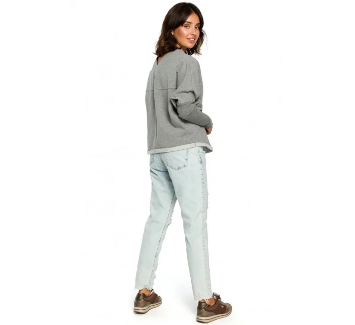 B094 Oversized top s výstřihem do V na zádech - šedý B094 Oversized top s výstřihem do V na zádech - šedý