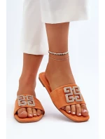 Dámské pantofle na plochém podpatku se zdobením, oranžová vložka Dámské pantofle na plochém podpatku se zdobením, oranžová vložka