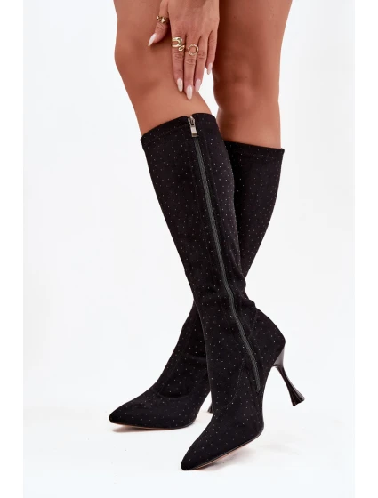Dámské kozačky na jehlovém podpatku – černé