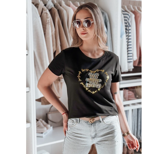 TEDDYCAP dámské tričko s medvídkem černé FashionStreet RY2746 TEDDYCAP dámské tričko s medvídkem černé FashionStreet RY2746