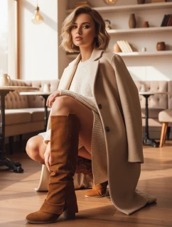 Dámské semišové boty model 21994924 v barvě camel - Dstreet