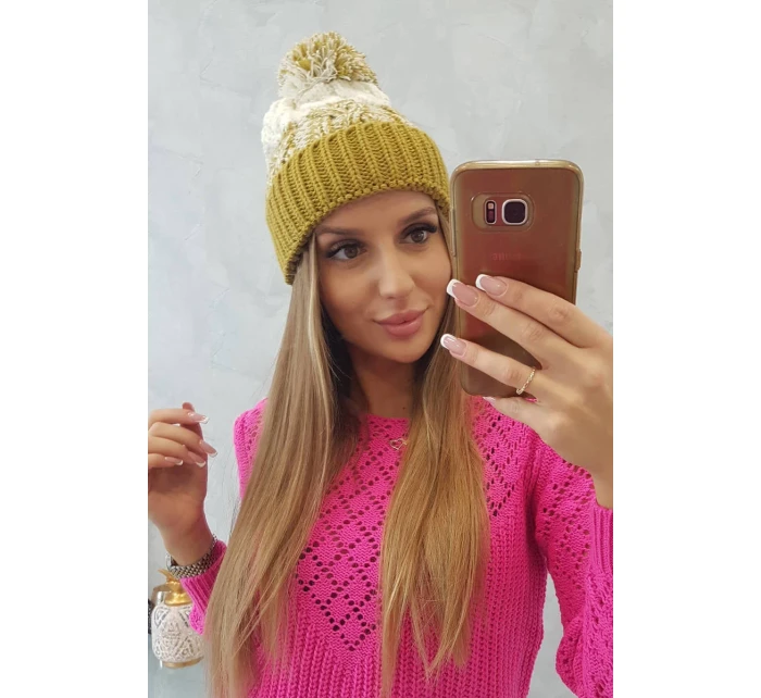 Dámská čepice s bambulí Abigail K326 kiwi+ecru