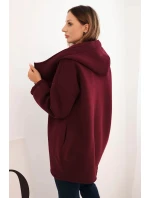 Dámská zateplená mikina s kapucí a asymetrickým zipem bordová