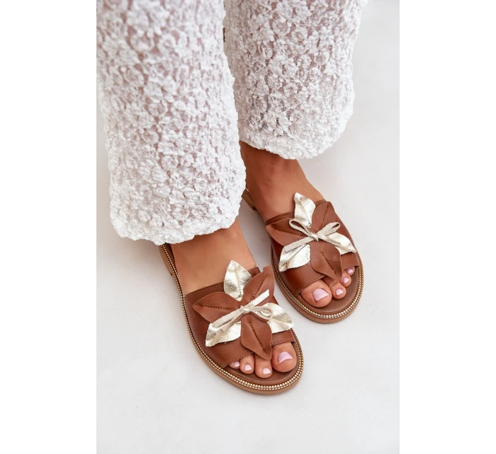 Pantofle S Dekorací Přírodní Kůže Zazoo 3574/Z Camel Pantofle S Dekorací Přírodní Kůže Zazoo 3574/Z Camel