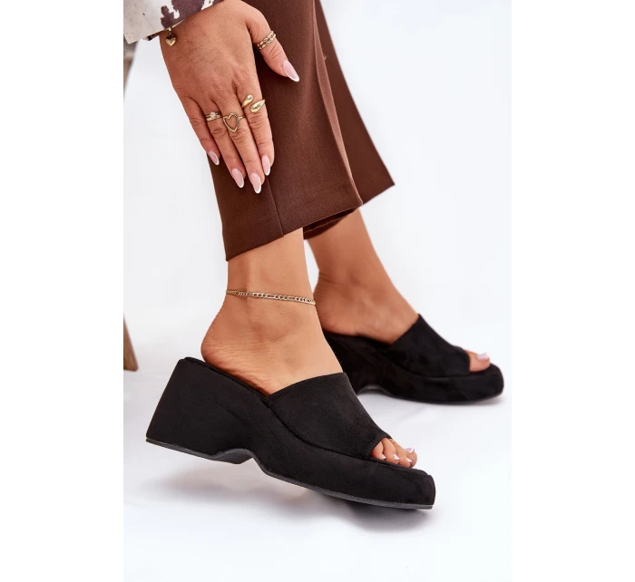 Eko Semišové Pantofle Dámské Na Platformě A Klínu Černé Afisal Eko Semišové Pantofle Dámské Na Platformě A Klínu Černé Afisal