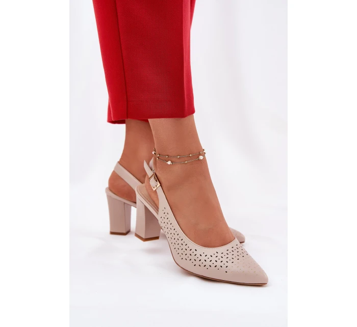 Děrované Sandály S Špičatými Nosy Na Podpatku Béžové Sergio Leone SK163