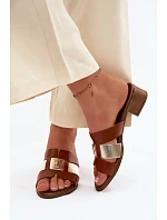 Kožené dámské sandály na podpatku model 22125908 hnědé - Zazoo
