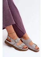 Kožené semišové dámské sandály s přezkami Vinceza 79620 šedé