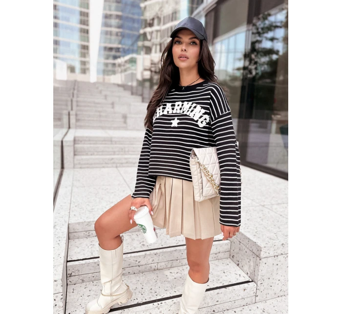 AURORA dámský pruhovaný svetr černý FashionStreet MY2074