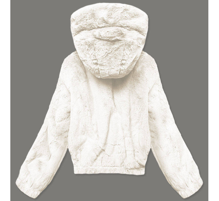 Krátká dámská kožešinová bunda v ecru barvě (R8050-26)