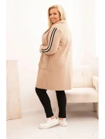 Dámský kabát Plus Size z umělé ovčí vlny s kapsami tmavě béžový Dámský kabát Plus Size z umělé ovčí vlny s kapsami tmavě béžový