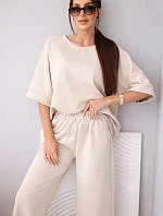 Dámský máslový komplet z viskózy mikina a široké kalhoty světle fialový