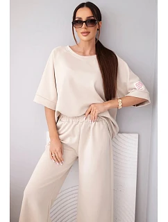 Dámský máslový komplet z viskózy mikina a široké kalhoty světle fialový