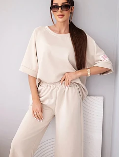 Dámský máslový komplet z viskózy mikina a široké kalhoty světle fialový