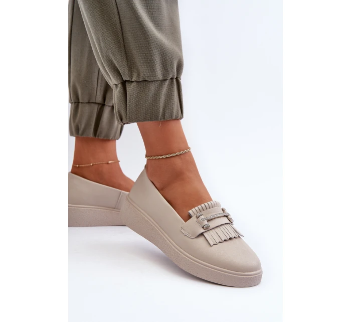 Lehké Dámské Mokasíny Kožené Na Platformě Beige model 21655865 - S.Barski