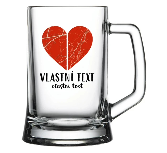 Personalizovaná pivní sklenice - dvě mapy jako srdce Personalizovaná pivní sklenice - dvě mapy jako srdce